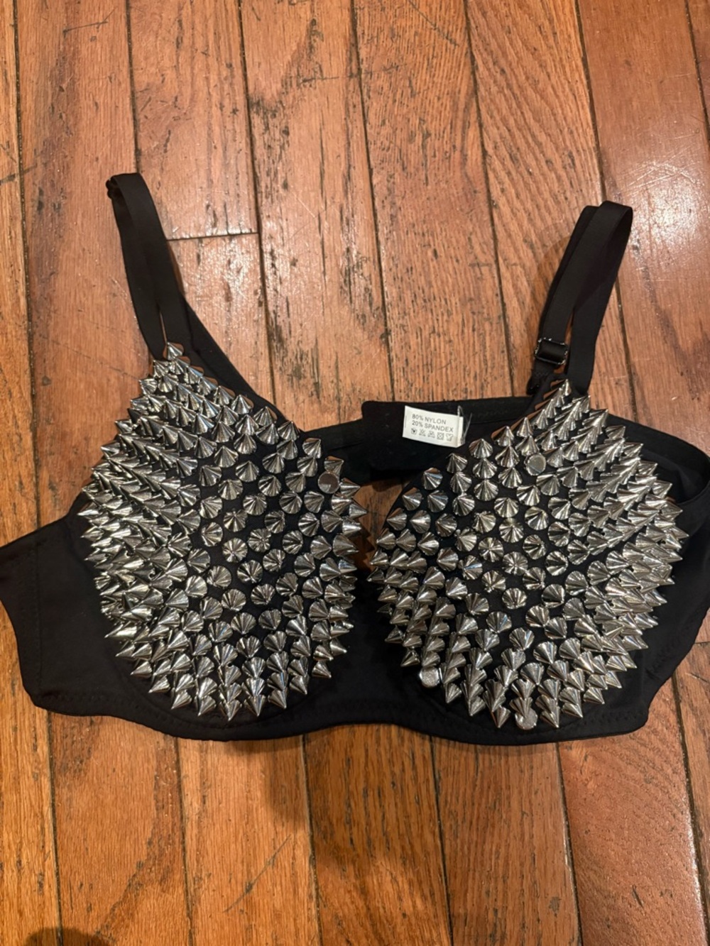 Black Adjustable Bra with Silver Spike Studs